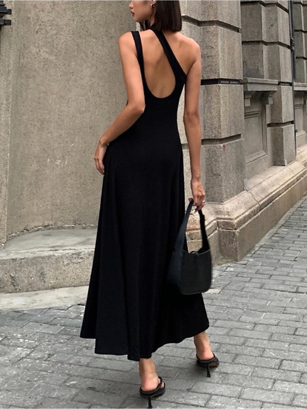 Commense Cutout Backless Long Knit Black Dress - Picture 2 of 6